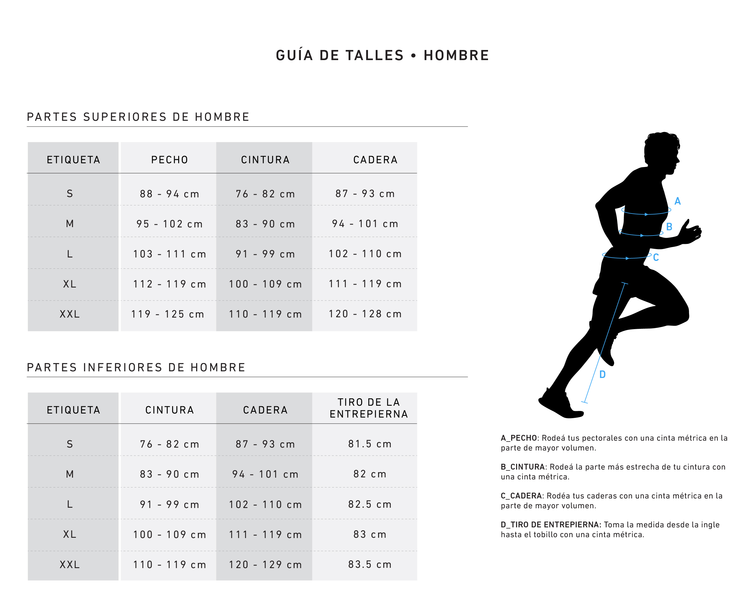 Tabla de tallas hombre