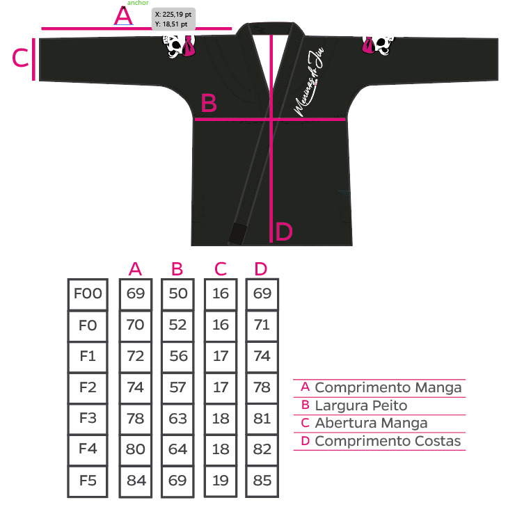 Tabela de Medidas Kimono Feminino - Modelo 1