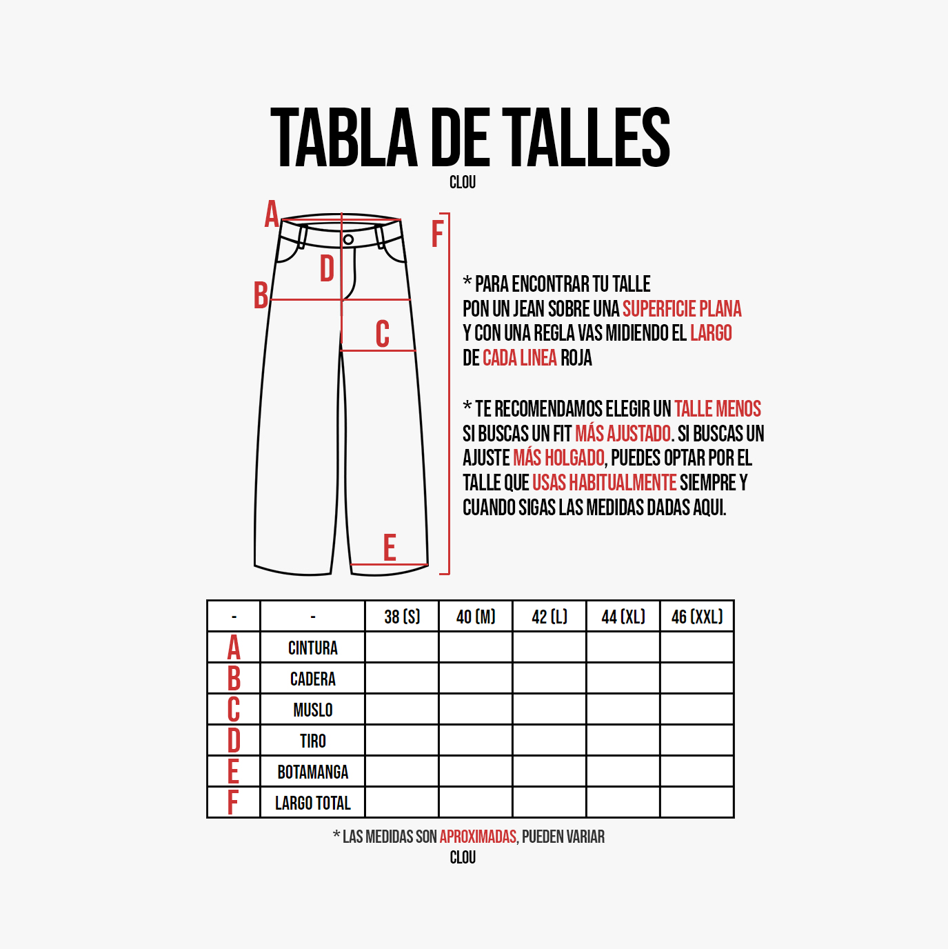TABLA DE TALLES