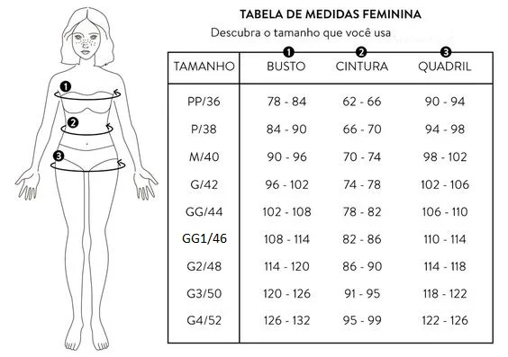 Tabela de Medidas Produtos Mulher Dócil Lingeries Premium