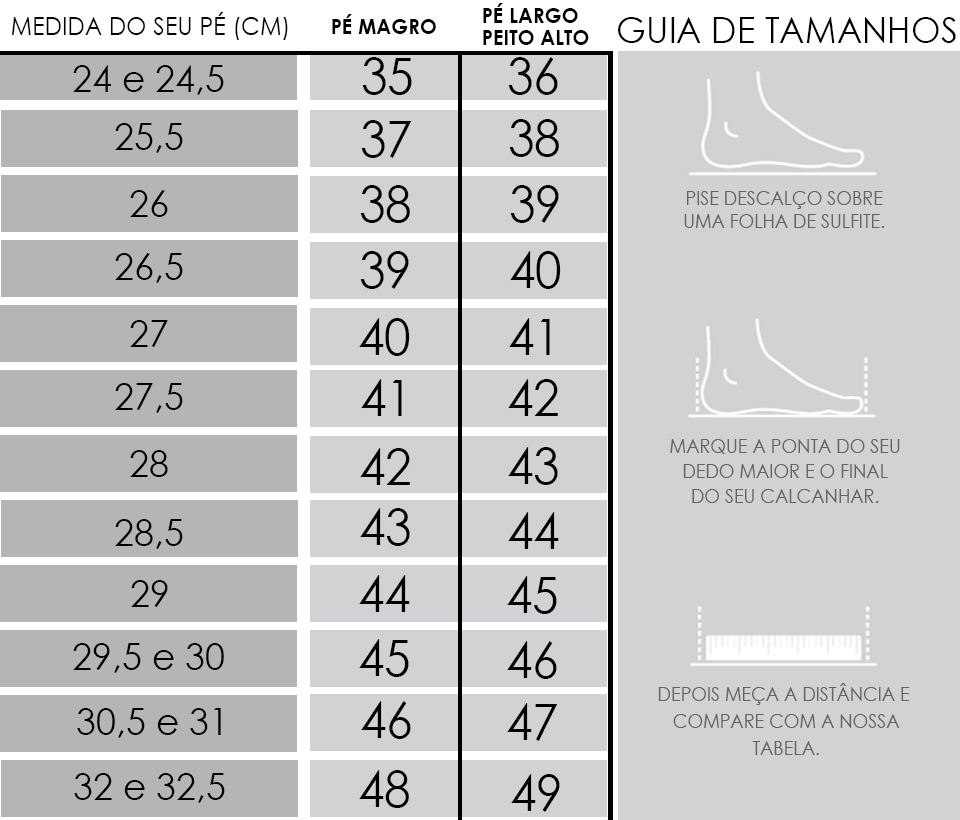 guia de medidas calçados orthogonal store