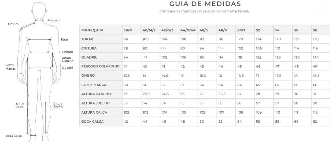 guia de medidas vestuário orthogonal store