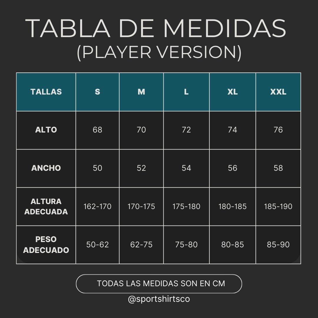 Guia de talles player version sport shirts