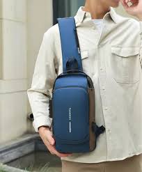 Mochila Cruzada Bandolera Impermeable Antirrobo Fashion Azul - Marr&oacute;n Liso  | Env&iacute;o gratis