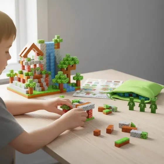 Ni&ntilde;o construyendo con Bloques Magn&eacute;ticos Minecraft