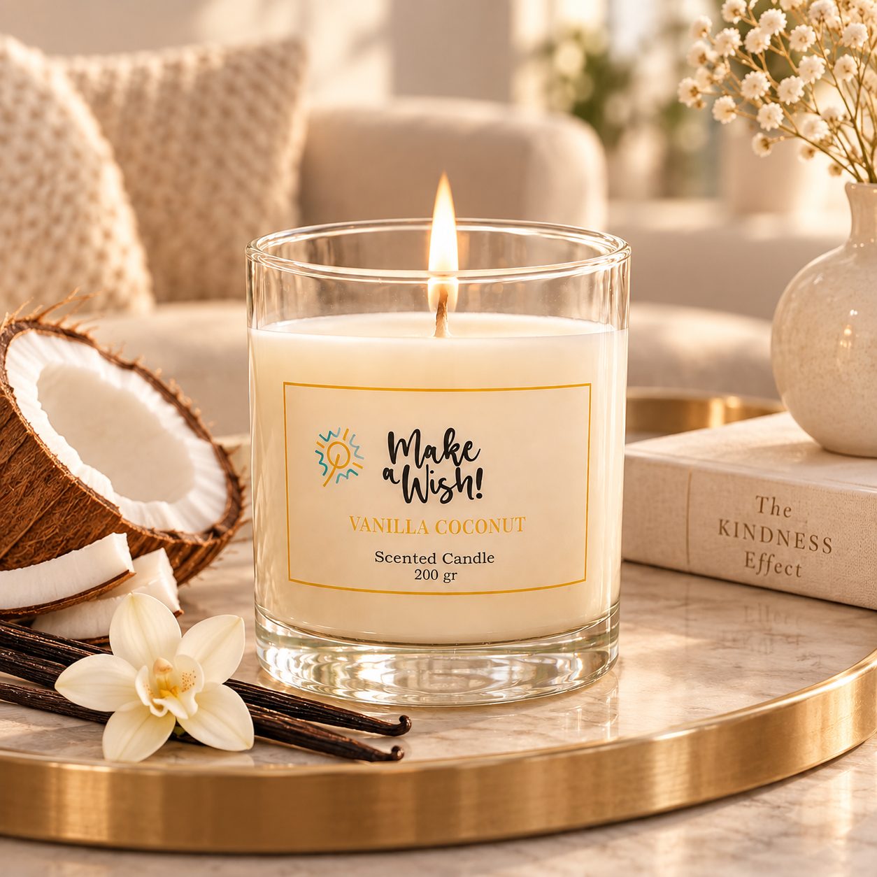 Vela de Soja Premium Make a Wish encendiéndose con un fósforo