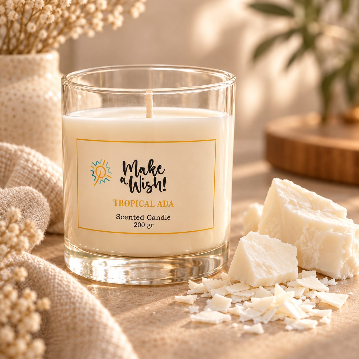 Vela de Soja Premium Make a Wish con su cera blanca cremosa