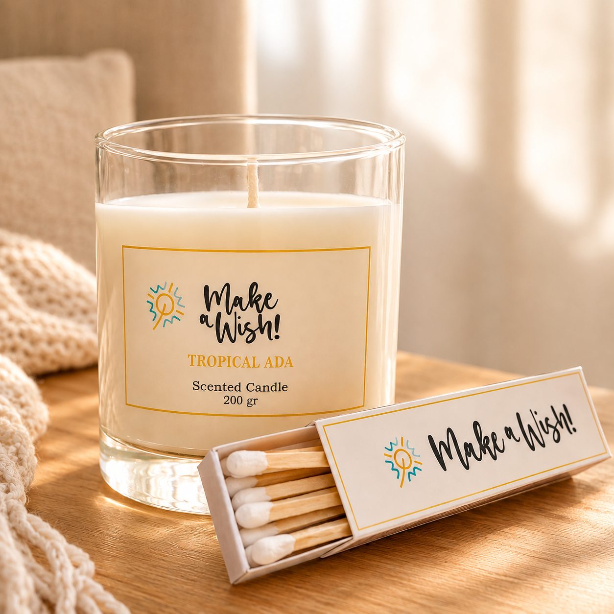 Vela de Soja Premium Make a Wish encendiéndose con un fósforo de madera