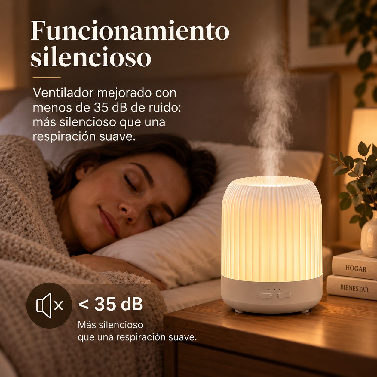 Home Difusor Eléctrico Make a Wish funcionando en silencio en un dormitorio