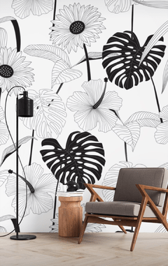 MONSTERA Y FLORES - Mundo Bichi Vinilos Decorativos