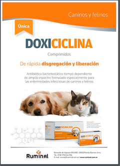 La Doxiciclina del Laboratorio Ruminal en comprimidos de rápida disgregación y liberación es un antibiótico bacteriostático de amplio espectro del grupo de las tetraciclinas