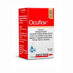 Ocuflox colirio del Laboratorio Brouwer para perros, gatos y caballos