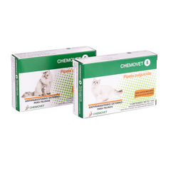 Las pipetas Pulguicidas y garrapaticida del Laboratorio Chemovet solución de uso externo - Pour on - se aplican sobre la piel de gatos, actuando sobre las pulgas que están sobre tus felinos.