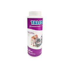 Talco Antiparasitario externo en polvo del Laboratorio Ruminal tiene efecto Pulguicida, garrapaticida y piojicida en caninos, felinos y aves.-
