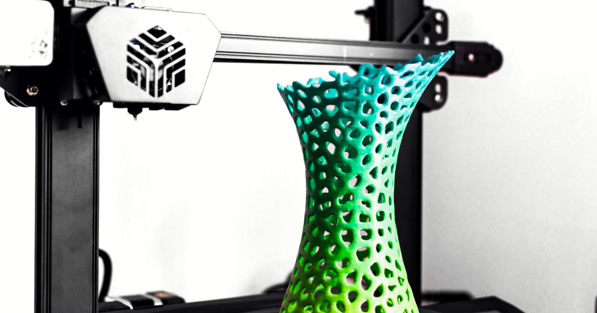 jarro impresso em 3D colorido em tons de verde 
