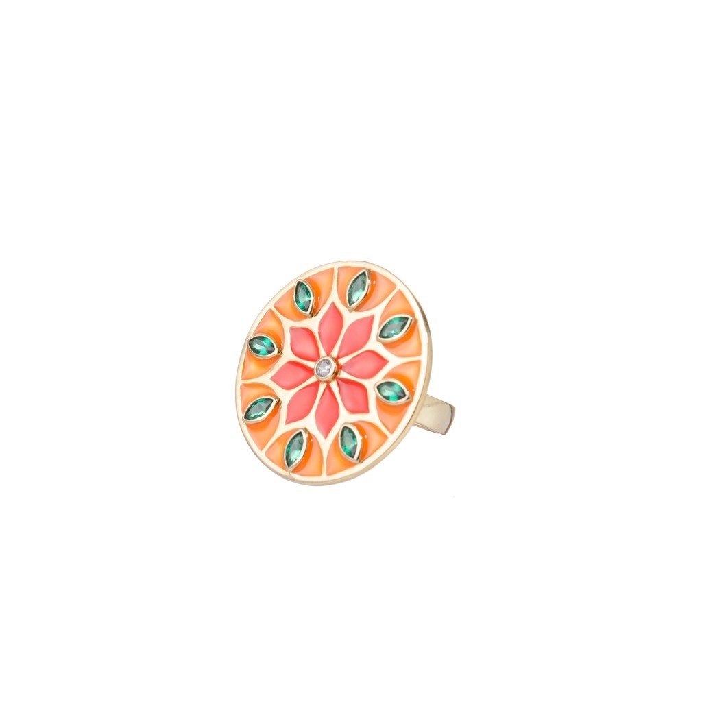Orange Citric Sunflower Mandala Ring