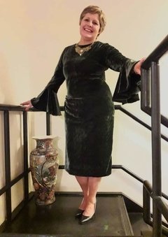 Vestido Bell en Terciopelo elastizado verde seco