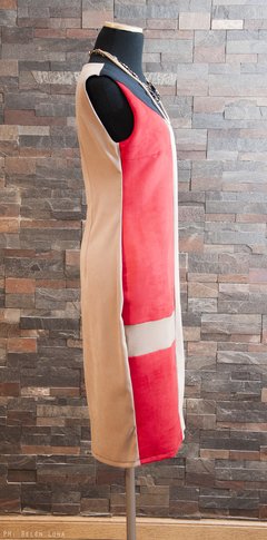 Vestido Jackie diseño en gamuza Rojo y Beige en internet
