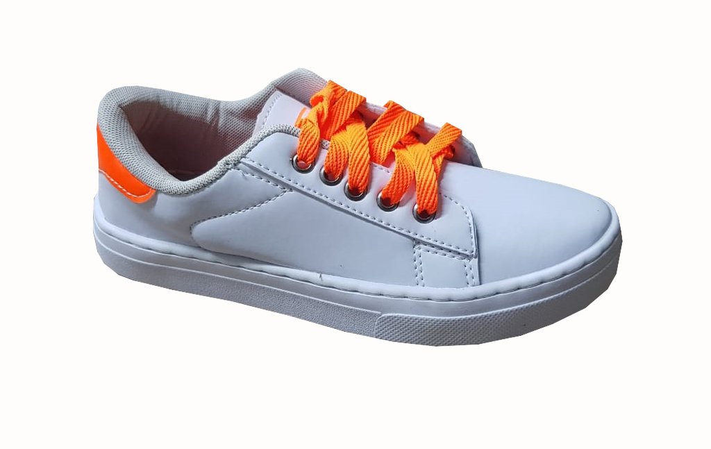 Tênis Branco Cadarço Laranja Neon Solado alto confort (2001)