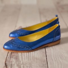 chatitas zapatos cuero azul metalizado mujer ballerinas 