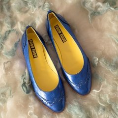 chatitas zapatos cuero azul metalizado mujer ballerinas 