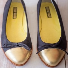 chatitas cuero negro dorado oro moño zapatos ballerinas