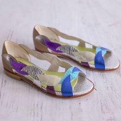 sandalias cuero colores hojitas azul turquesa cebrita violeta edición limitada zapatos 