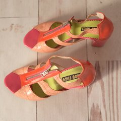 zapatos sandalias cuero coral rosa taco alto 
