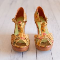 sandalias cuero miel honey taco chino zapatos flores