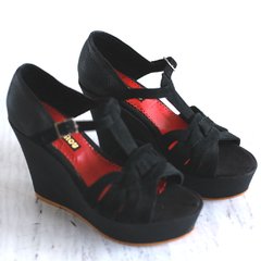 zapatos sandalias plataforma taco chino cuero negro 