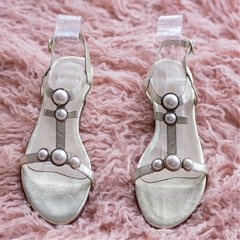 sandalias sandals cuero platino plata apliques piedras nacar taco oro dorado suela cuero zapatos 