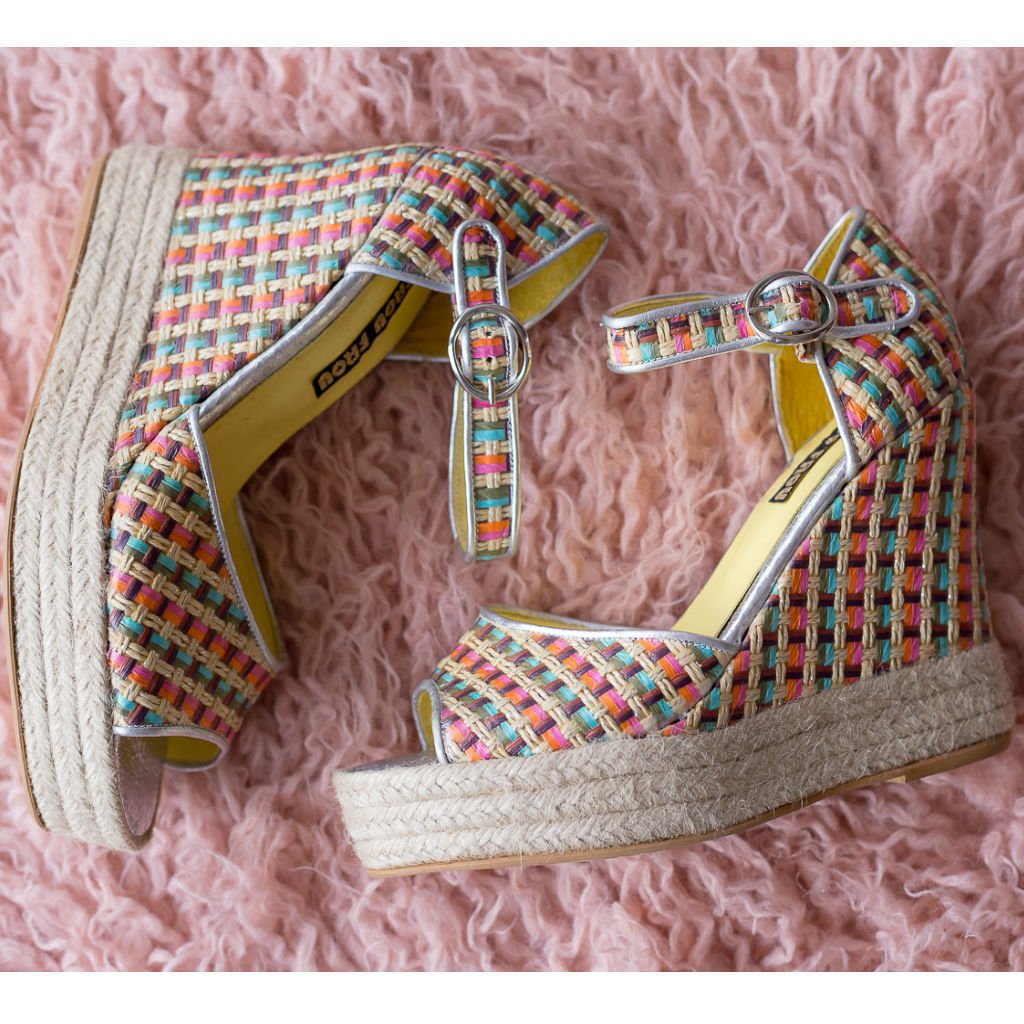 sandalias taco chino plataformas rafia multicolor