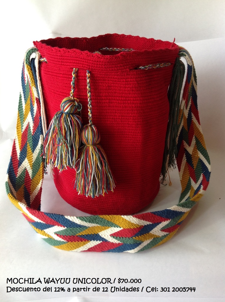Mochila wayuu unicolor - cosechaartecolombiano