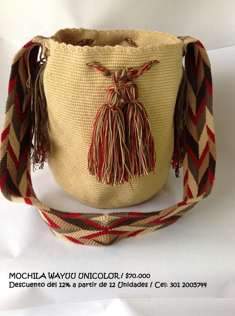 Mochila Wayuu Unicolor Lisa Original 