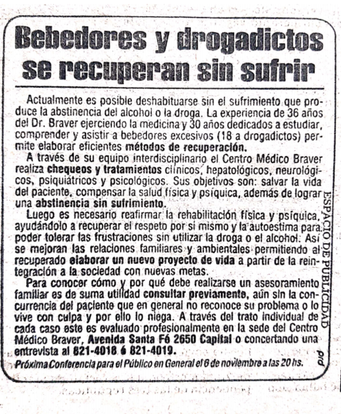 Bebedores y drogadictos se recuperan sin sufrir - Clarín 1989