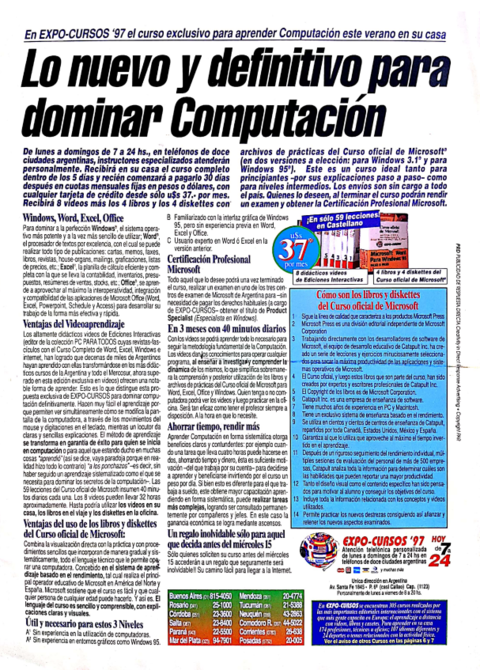 Expocursos 97 - Nuevo curso para dominar computación - Contratapa Revista La Nación en internet