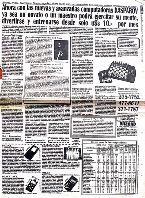 Computadoras de Ajedrez Kasparov - Ámbito Financiero 1995 - comprar online