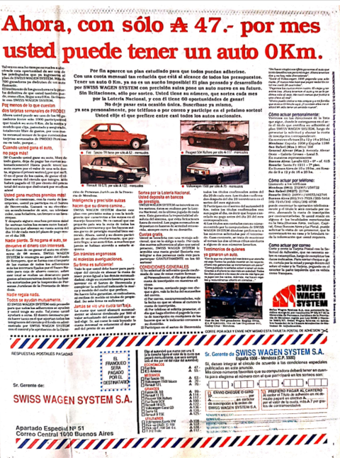 Swiss Wagen System donde 1000 pagan mensualmente y 60 se llevan un auto - Libro directo a tu casa