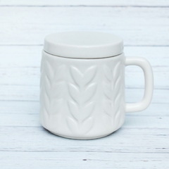 TAZA con TAPA MODELO HOJAS - COLOR CRUDO - LINEA INFUSIONES