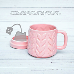 TAZA con TAPA MODELO HOJAS - COLOR VERDE MENTA - LINEA INFUSIONES - tienda online