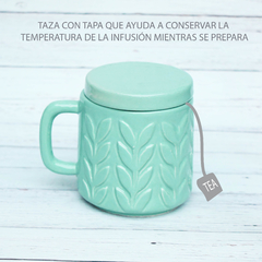 TAZA con TAPA MODELO HOJAS - COLOR VISON - LINEA INFUSIONES - tienda online