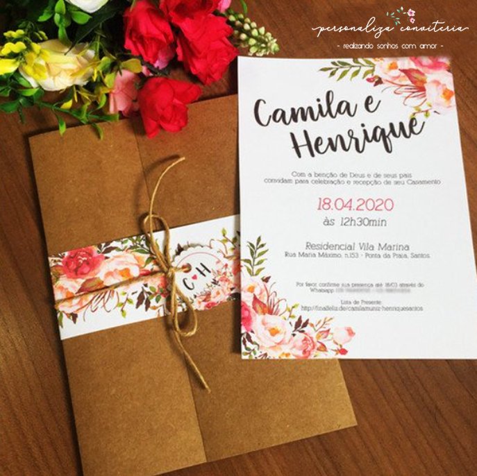 Convite de casamento rústico floral marsala