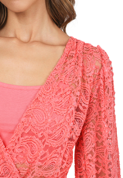 BODY CORAL CRUZADO EN ENCAJE - FRANCY LEON Diseñadora de Modas