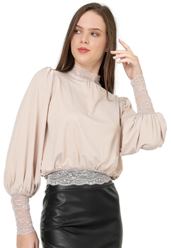 Blusa Romantic Nude Manga Amplia Ref. 662