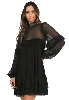 VESTIDO NEGRO ROMANTIC MANGA AMPLIA