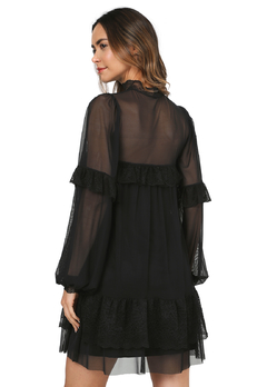 VESTIDO NEGRO ROMANTIC MANGA AMPLIA - comprar online