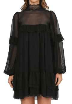 VESTIDO NEGRO ROMANTIC MANGA AMPLIA - tienda online