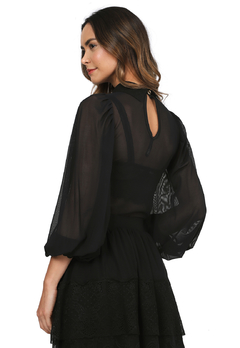 BLUSA NEGRO ROMANTIC MANGA AMPLIA - comprar online