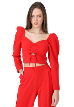 SET DUO PANTALON PALAZZO Y TOP ANUDADO ROJO FRANCY LEON en internet