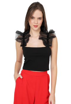 TOP TIRAS RUFFLES NEGRO FRANCY LEON ORGANZA